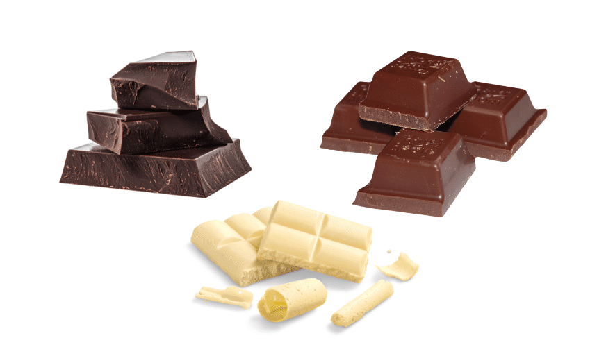Dark chocolate, milk chocolate, and white chocolate Dark chocolate, milk chocolate, and white chocolate