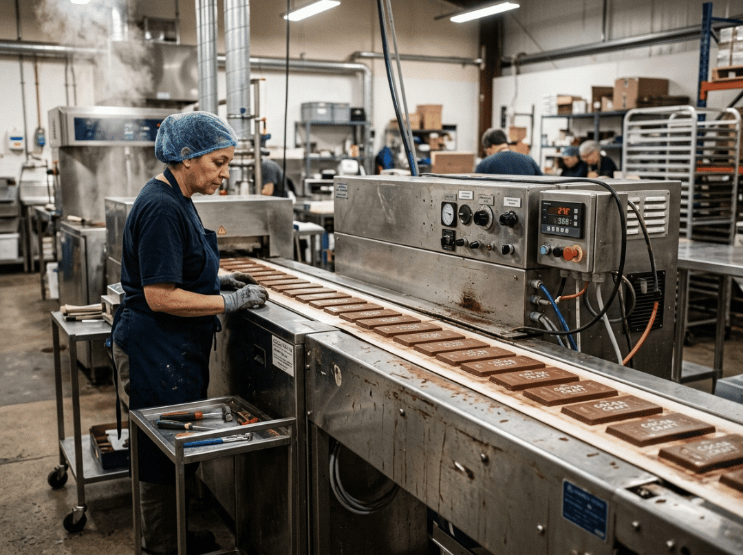 Automatic chocolate production line running molded bars
