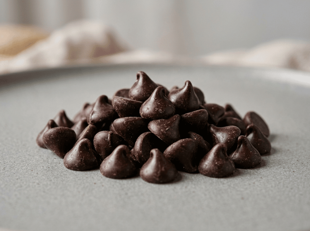 Close up of dark chocolate chips Close up of dark chocolate chips