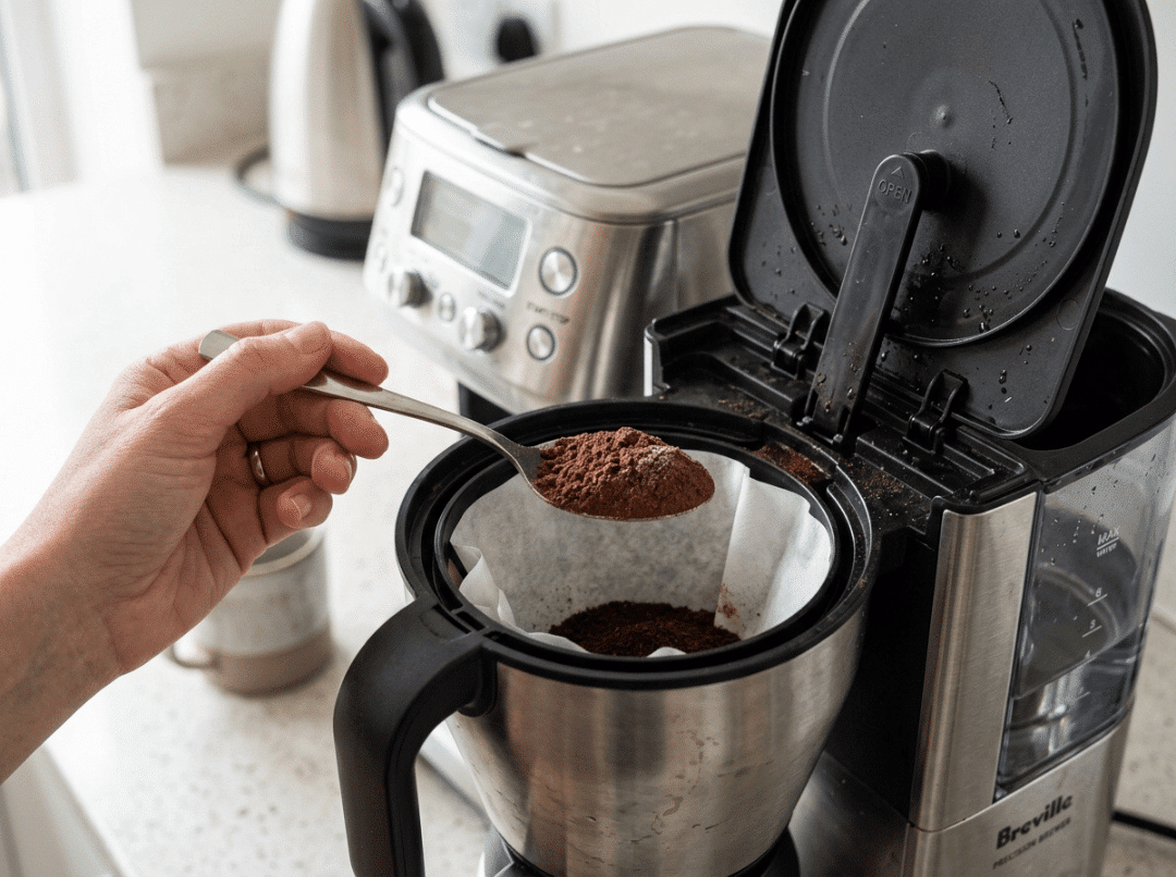 Hot chocolate powder near brew basket Hot chocolate powder near brew basket
