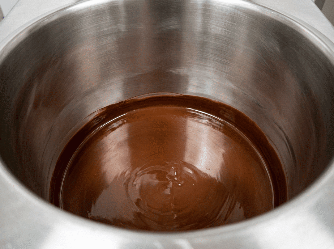 Interior of a stainless steel chocolate melter tank coated with melted chocolate Interior of a stainless steel chocolate melter tank coated with melted chocolate