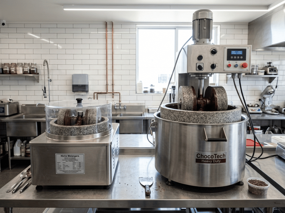 Two melanger machines of different capacities on a production bench Two melanger machines of different capacities on a production bench