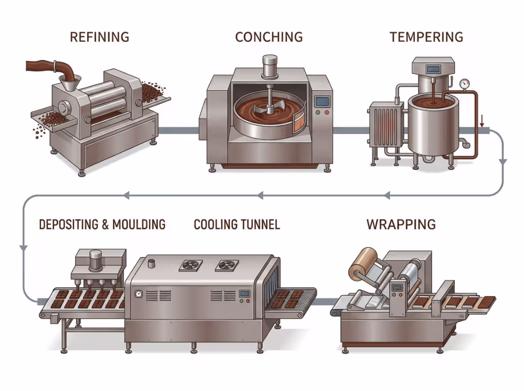 Chocolate line process stages Chocolate line process stages